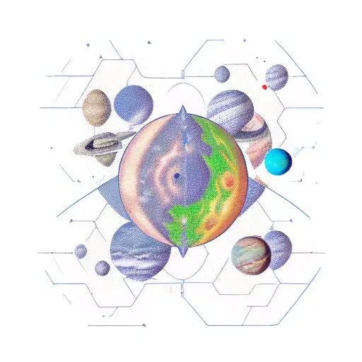 The Planets In Our Solar System In A Line With A Hexagon Background