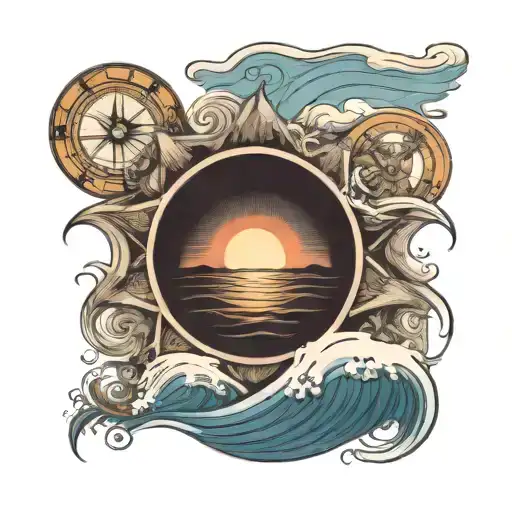 Windrose Waves Boat Sun Setting