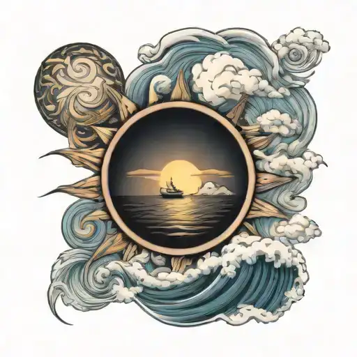 Windrose Waves Boat Sun Clouds Floating