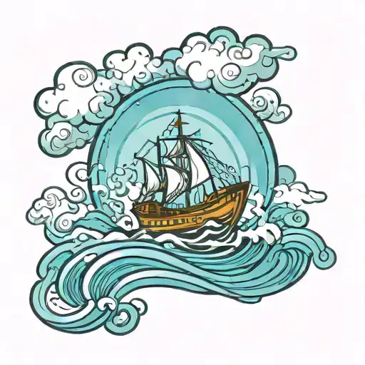 Windrose Waves Boat Sun Clouds Floating