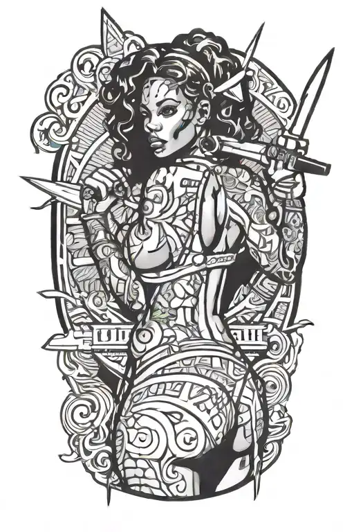 Black Woman Sexy Bikini With Knife Back Facing Away