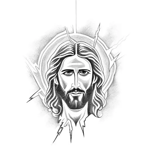 Traditional Style Tattoo Of Jesus With A Lightning Bolt