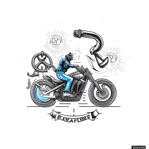 A Biker Riding A Ship's Anchor With Welding Sparks Trailing Behind