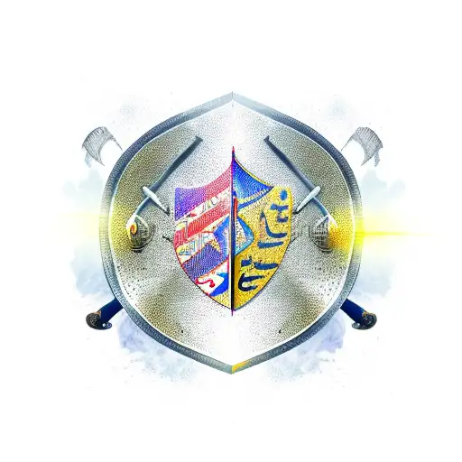 Arabic Sword And Arab Knight Helmet In A Battle Field