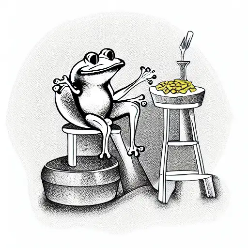 Frog Sitting On A Barstool Eating A Bowl Of Cereal