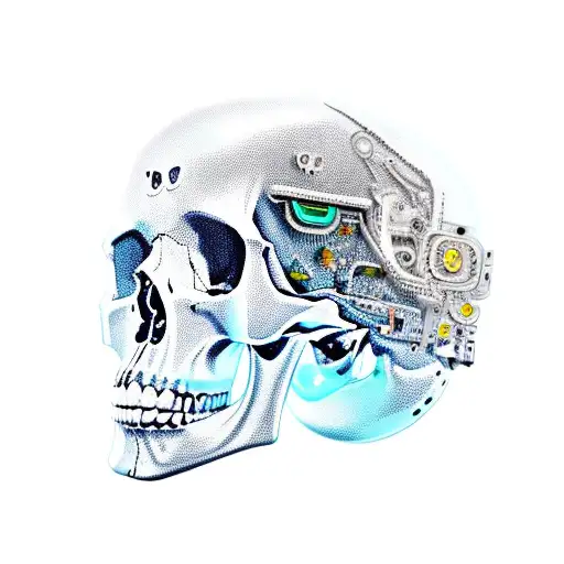 A Skull Adorned With Electronics And Metal Motifs