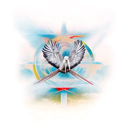 Christian Cross With A Vulture Spreading Its Wings Behind It