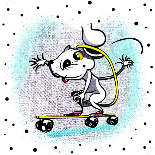 Cartoon Rat Smiling While Roller Skating