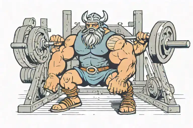 A Viking Warrior Lifting Weights In A Gym Setting Surrounded By My Wife Eye