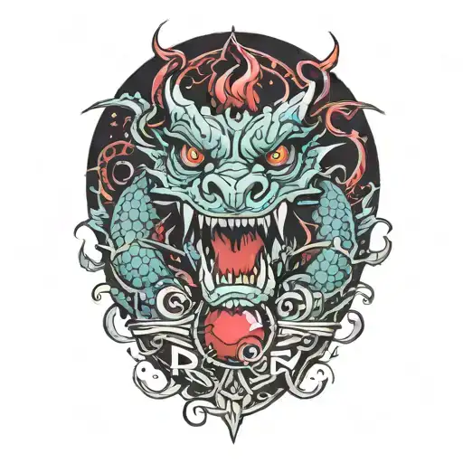 A Smallish Tattoo With The Words Scarlet Frenzy And A Ruby Dragon