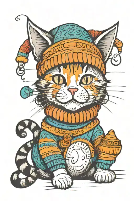 Cat In A Funny Hat And Sweater