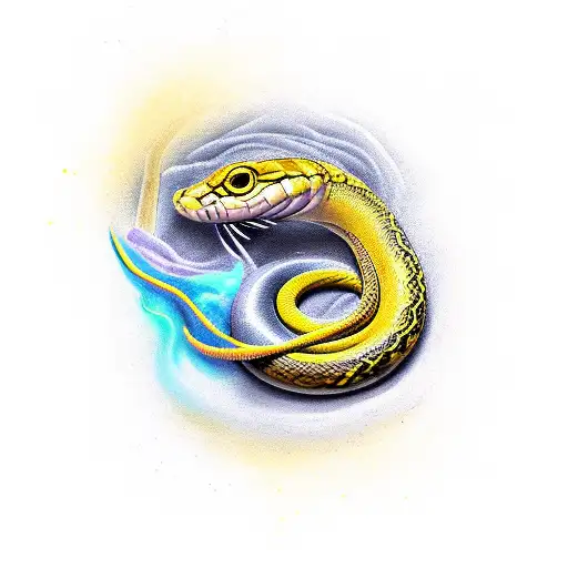 Blend In A Yellow Snake Tattoo With A Black And Yellow Flower