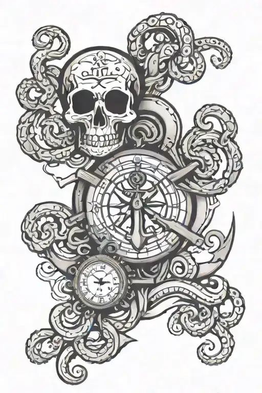 2 Pocket Watches With An Anchor & Octopus Wrapped Around Everything