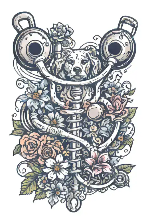 An Artistic Interpretation Of A Stethoscope Intertwined With Dog Bones And Flowers