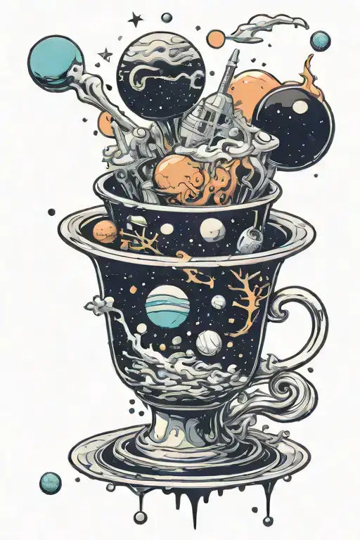 A Surreal Scene Of A Coffee Mug Orbiting A Planet In A Galaxy