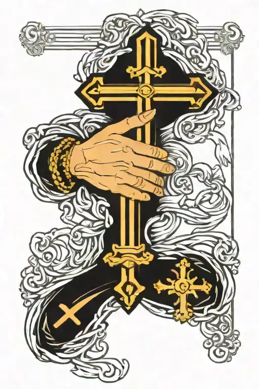 Hands Holding Rosary With Cross Surrounded