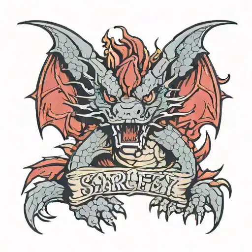 A Small Tattoo With The Words Scarlet Frenzy And A Ruby Dragon