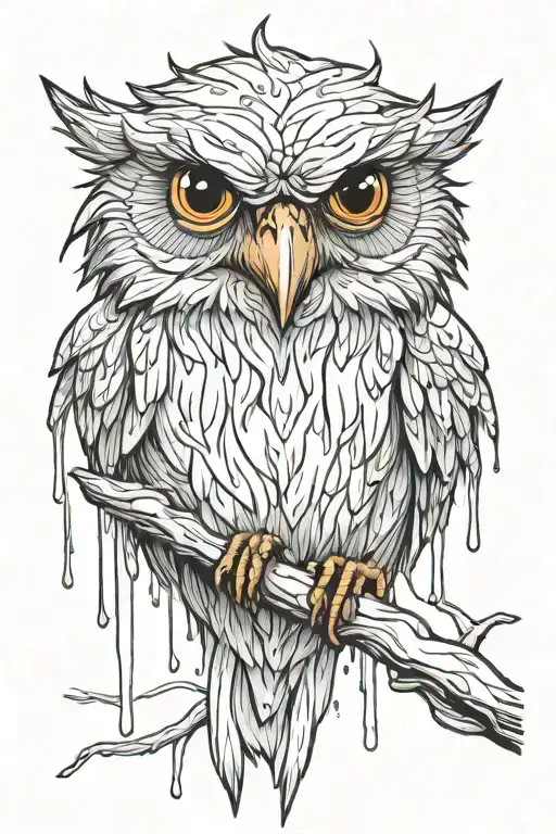 Tawny Frogmouth With Drips Outline Intertwined Strong Black Outline