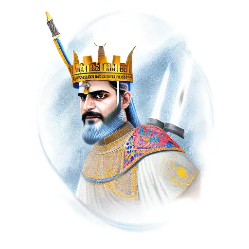 Ancient Persian Soldier With A Crown Of Power And A Glowing Sword