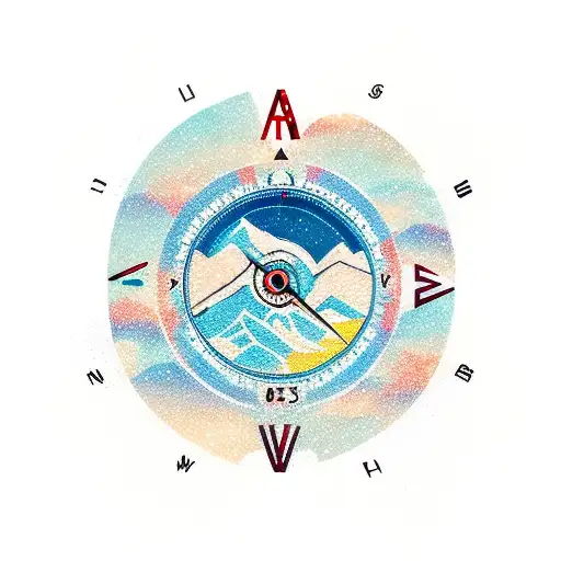 Bear With Compass And Mountain And Ocean