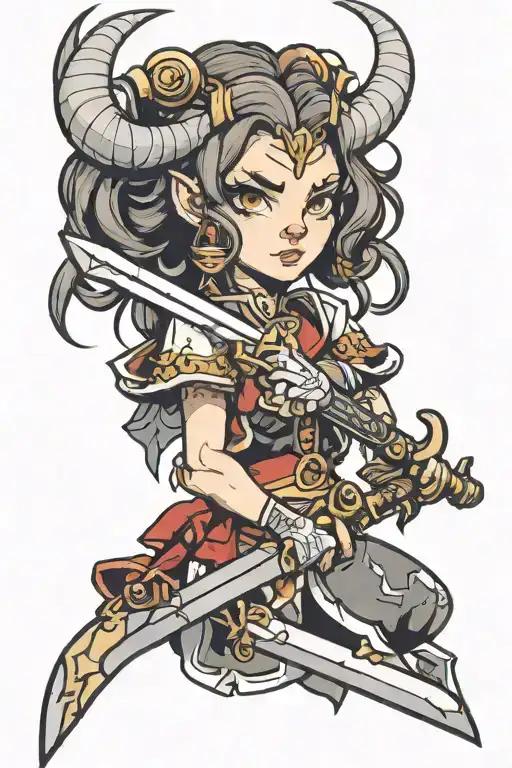 Girl With Sword And Horns