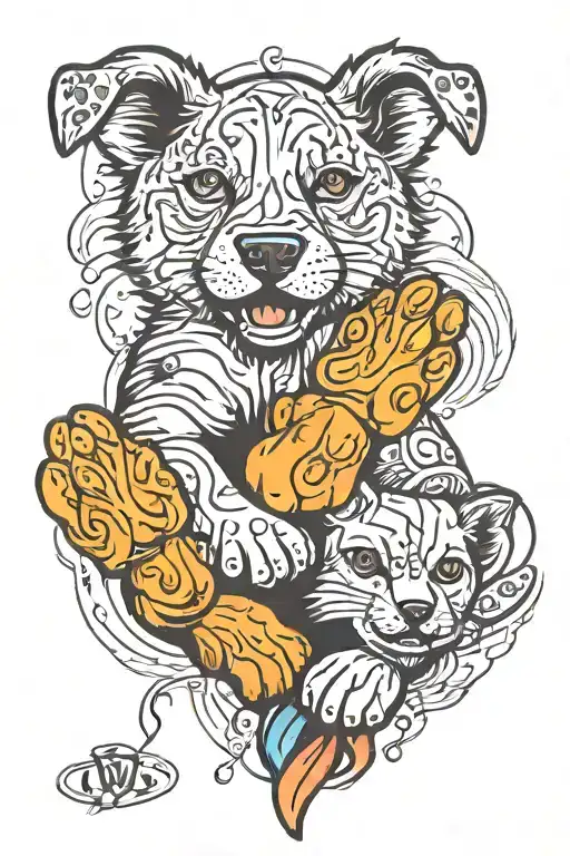 A New-school Design Of A Dog And Cat Paws Connected