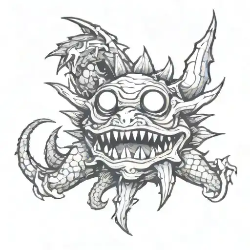 A Tattoo Design Combining A Beholder And A Dragon In A New-school Style