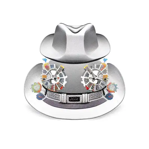 A Cowboy Hat With Truck Gears And Tools As Decorative Elements