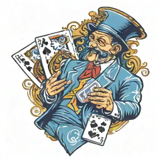 Illustrate A Deck Of Cards Being Shuffled By A Casino Dealer With A Dramatic Flair