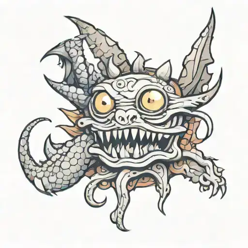 A Tattoo Design Combining A Beholder And A Dragon In A New-school Style