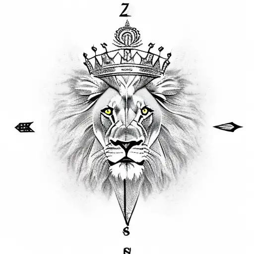 Lion With Compass And Crown Over The Head