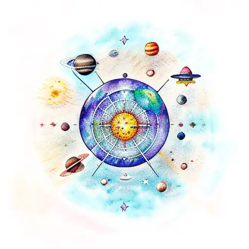 Symbols Of Planets With Planets In Water Colour And Constellatoons