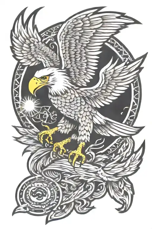 Eagle Risen Sun Made Entirely Done In Black Ink