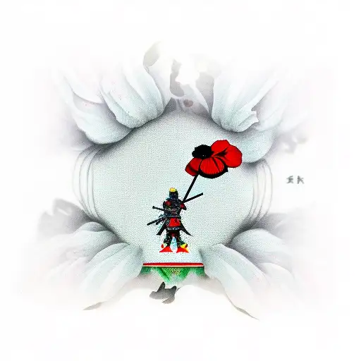 Poppy Flower With Samurai And Sword