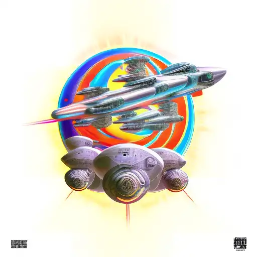 Starship And Planet Blended