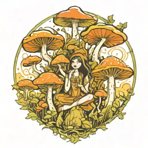Psychedelic Mushroom Forest With A Smoking Girl Gothic In The Center