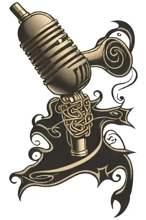 Microphone With Intricate Designs Intertwined With Music Notes And Lyrics