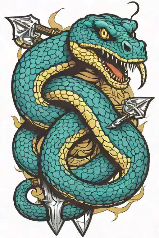 Snake Wrapped Around A Sword Going