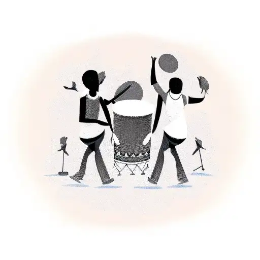 African People Dancing And Playing Drums