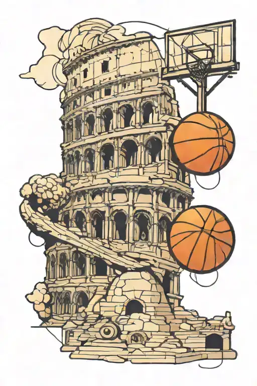 Fibonacci Sequence With Basketball Ball Inside Roman Coloseum