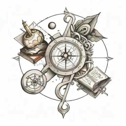 A Cosmic Infinity Symbol With Elements Of Personal Development Tools Like Books And A Compass