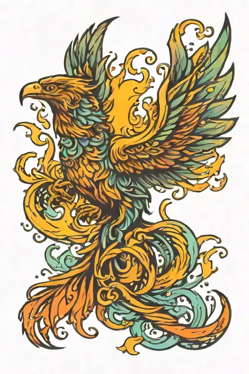 Phoenix Rising From Smoke Shape Lotus In Aurora Borealis