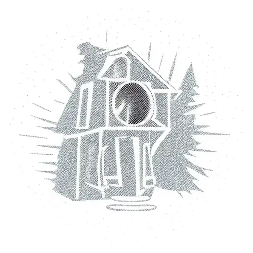 A Ghostly Silhouette Wearing Sunglasses Carring A Little House And Walking