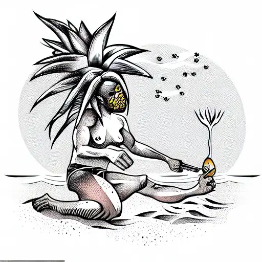 Warrior In A Beach With A Jungle With A Pinneapple