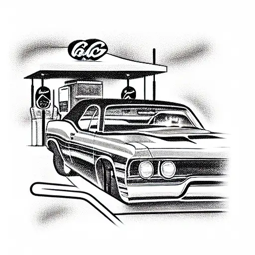 Muscle Car At Gas Station Route 66
