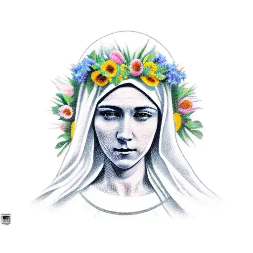 Virgin Mary And Flowers