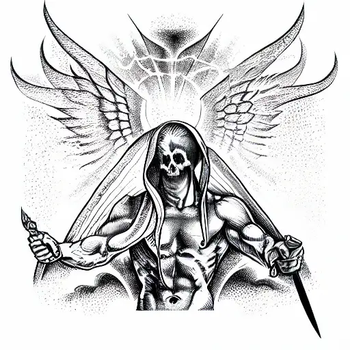 Archangel Standing Over Satan With Sword Through His Skull