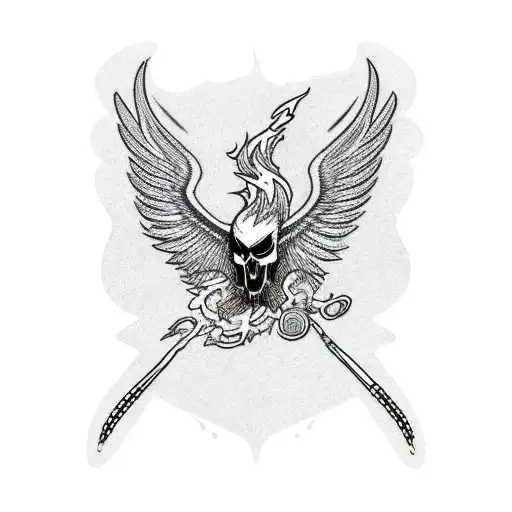 Phoenix With Skulls And Flames