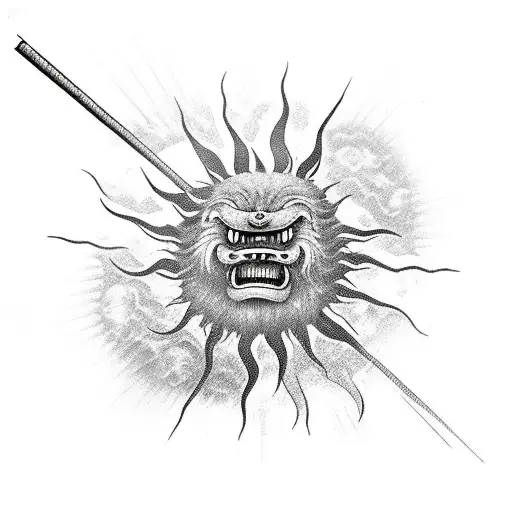 Sun Wu Kong Angry With His Pole Ready To Jump