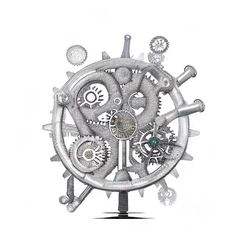 A Steampunk-inspired Mechanical Tree With Gears And Pipes Intertwined